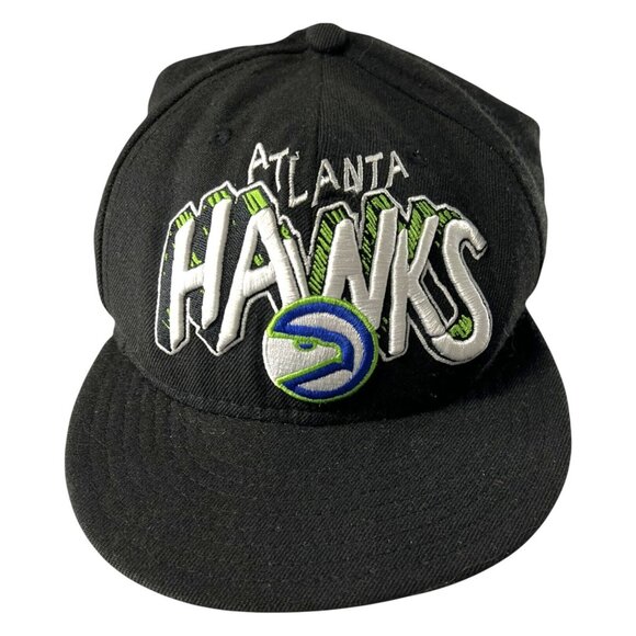 Vintage Atlanta Hawks Hat Cap Snap Back NBA Basketball Black Green New Era 90s - Picture 1 of 5